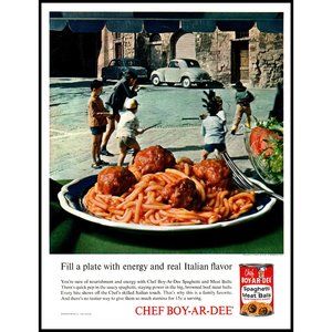 1963 Chef Boyardee Spaghetti Vintage Print Ad Perugia Italia Kids Play Wall Art